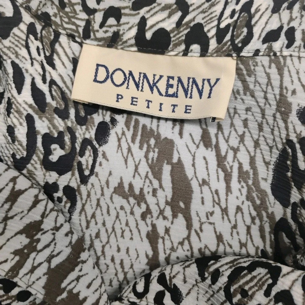 DonnKenny Womens XL Petite Black Gray Animal Print‎ Button Up Dress Shirt Blouse